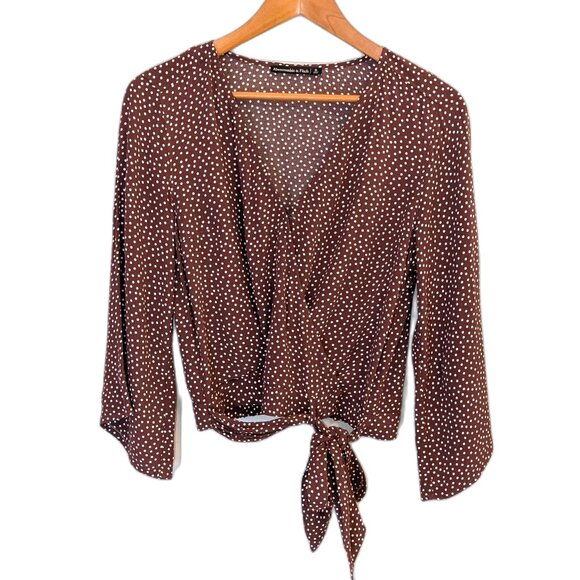 Abercrombie & Fitch | Burgundy Polka Dot Surplice ¾ Sleeve Blouse Top | Small - Picture 7 of 11